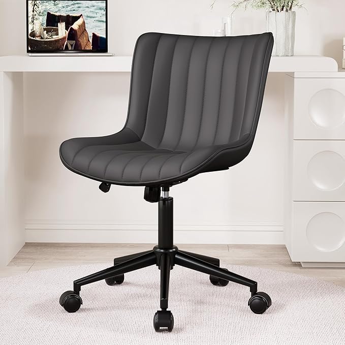 Black Ergonomic Home Office Desk Chair with Wheels Comfy Armless Criss Cross Chair