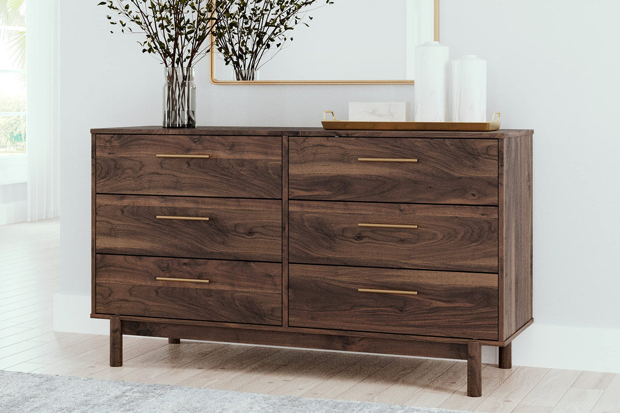 Calverson Contemporary 6 Drawer Dresser with Burnished Goldtone Pulls, Dark Brown