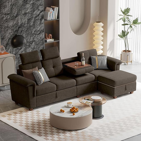 Convertible Sectional Sofa with Storage, 4 Seat L Shaped Couch with Chaise