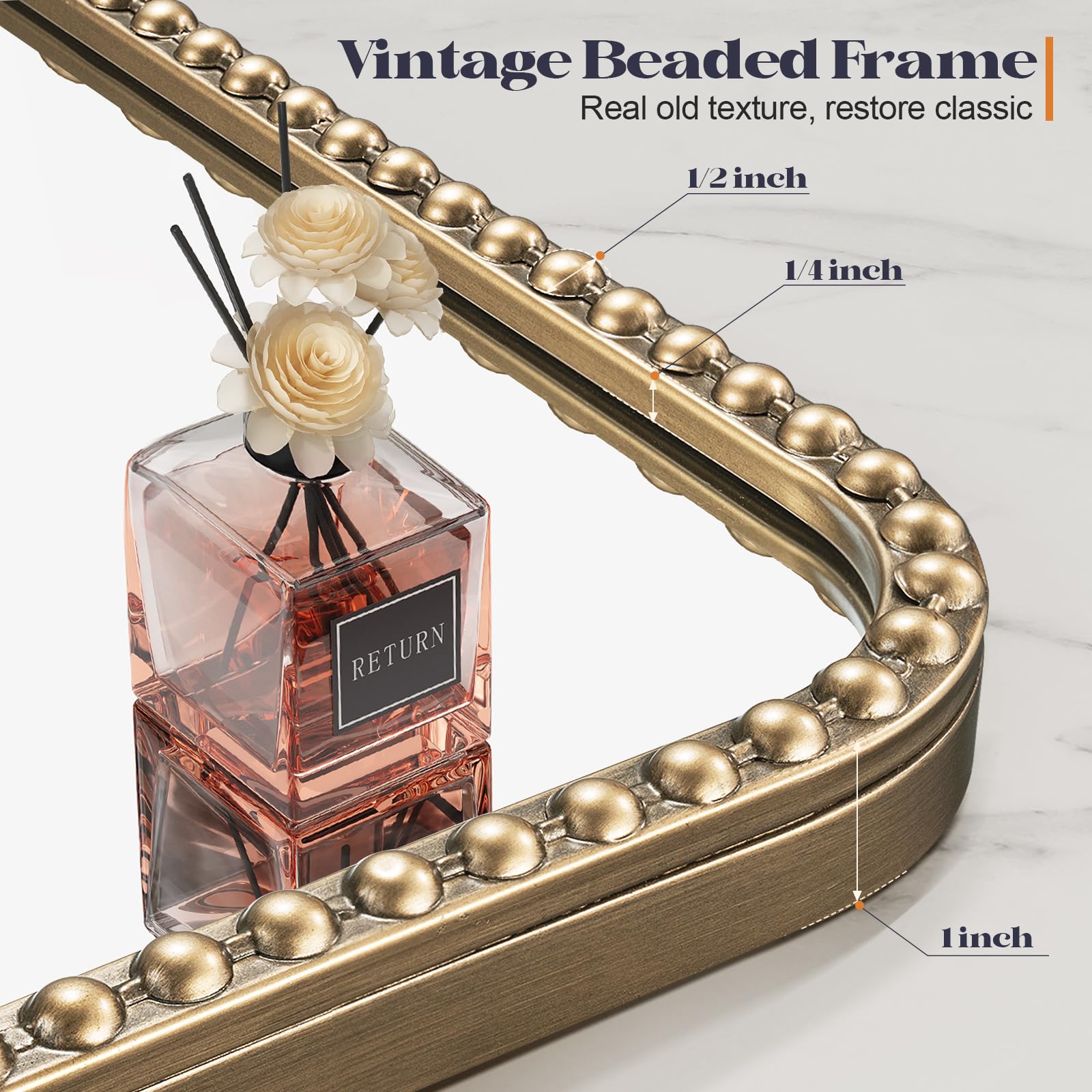 24x36 Champagne Bronze Bathroom Mirror with Beaded Frame