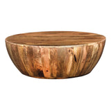 Mango Wood Coffee Table in Round Shape, Dark Brown