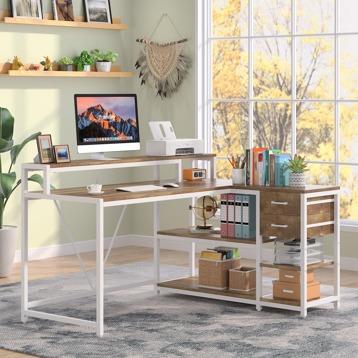Reversible 55-inch L Shaped Desk with Drawer, Modern L Corner Desk Home Office