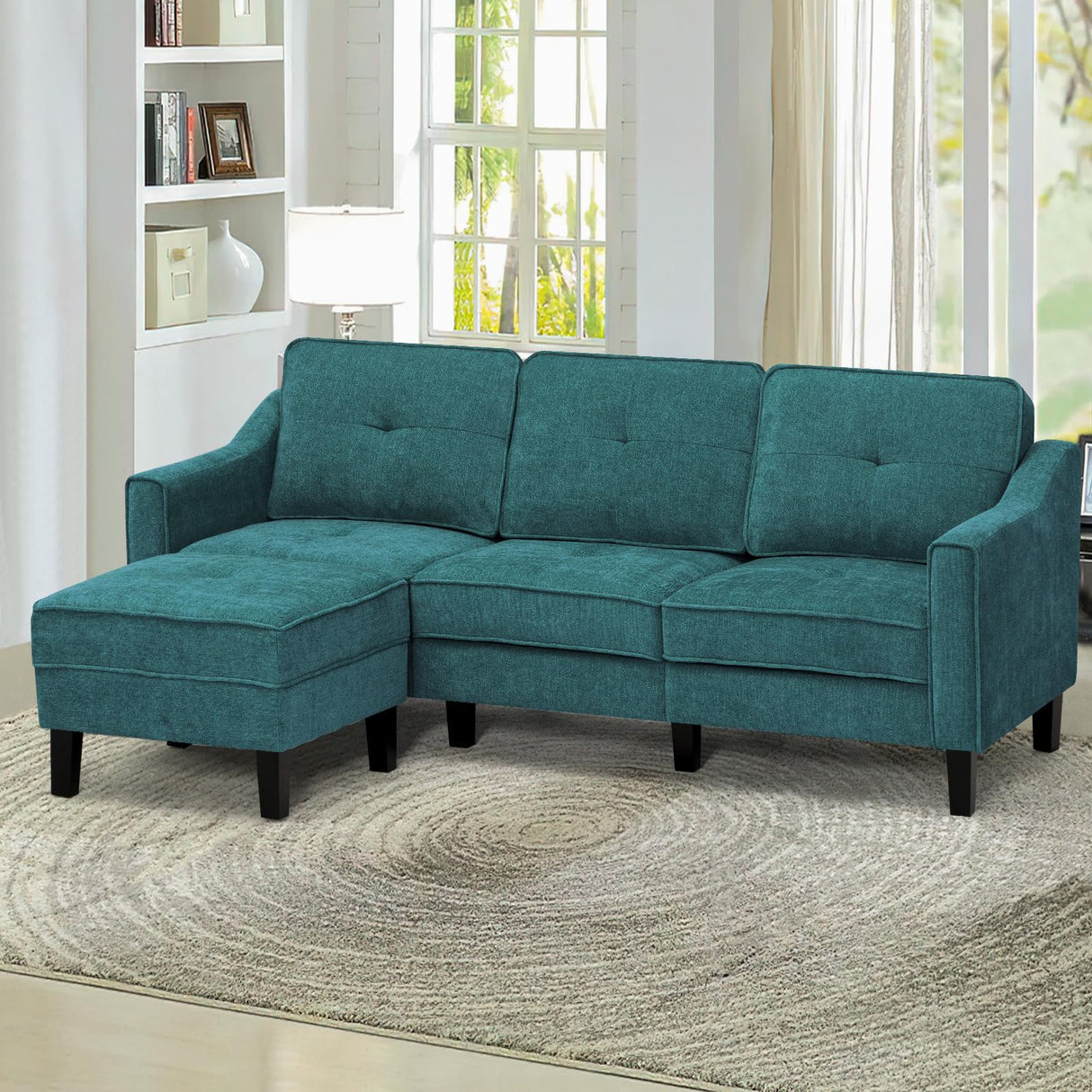 84 Inches Fabric 3-Seats Sofa with Tufted Backrest Cushion, Chenille Modern Couch