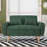 47" Small Modern Loveseat Sofa, Mid Century Linen Fabric 2-Seat Sofa Couch Tufted Love Seat with Back Cushions and Tapered Legs for Living Room, Bedroom and Small Space (Green)