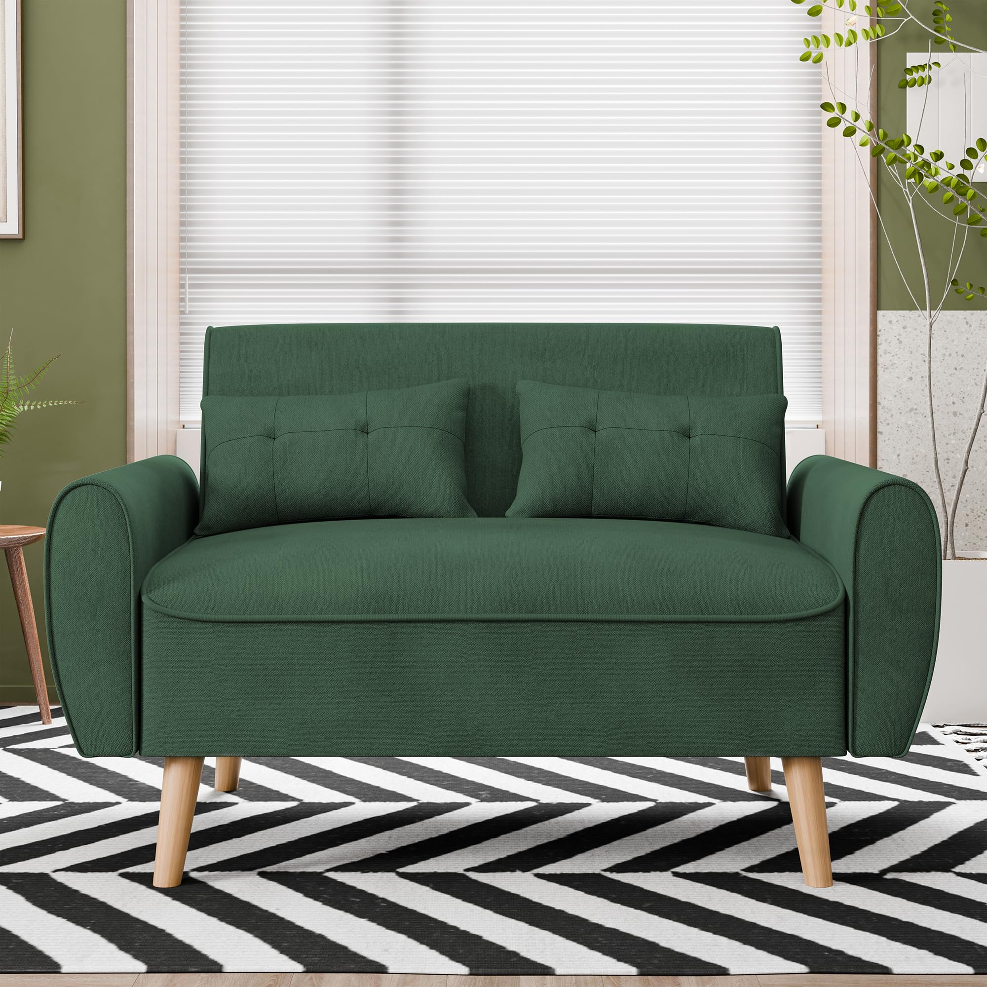 47" Small Modern Loveseat Sofa, Mid Century Linen Fabric 2-Seat Sofa
