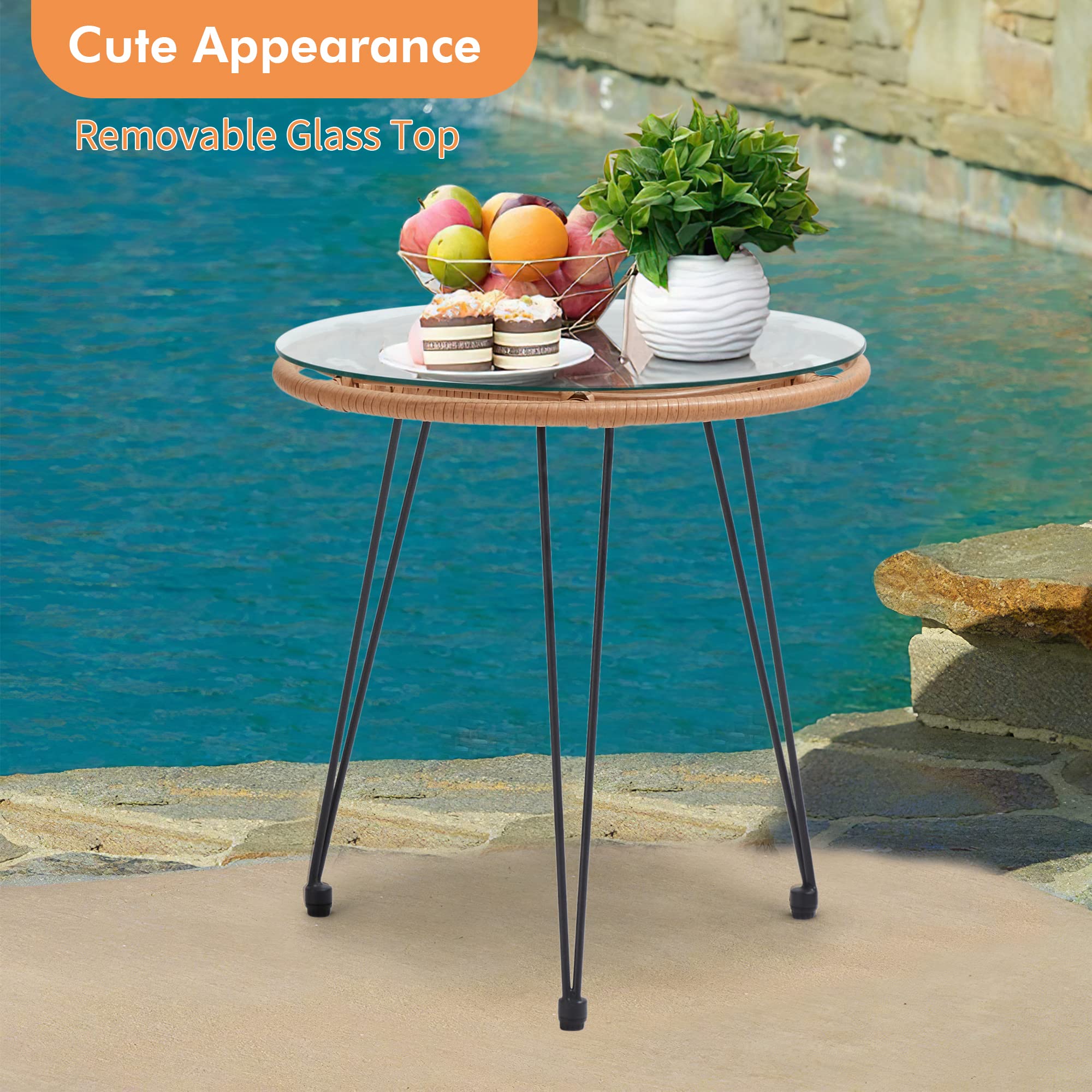 3 Pieces Wicker Patio Bistro Furniture Set, Includes 2 Chairs and Glass Top Tabler