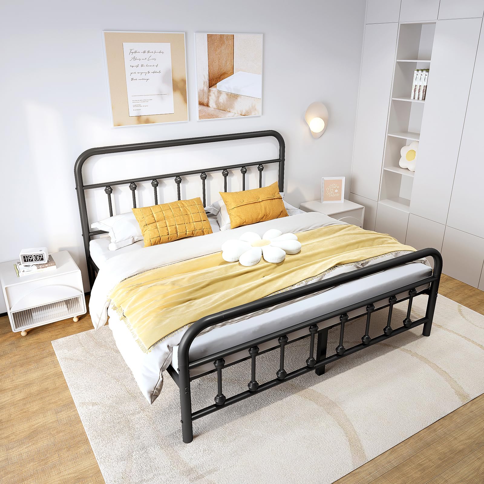 Queen Metal Bed Frame with Headboard - 14 Inch Heavy Duty Platform