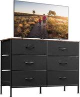 Wide Fabric Dresser, 6 Drawer Dresser TV Stand for 60" TV, Dressers Bedroom Furniture