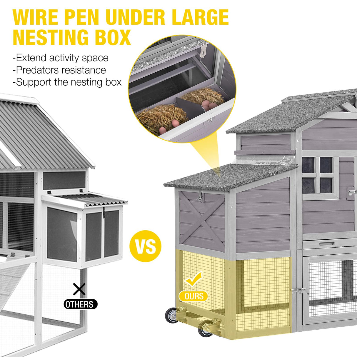 Chicken Coop Mobile Hen House with Large Nesting Box 73" Expandable