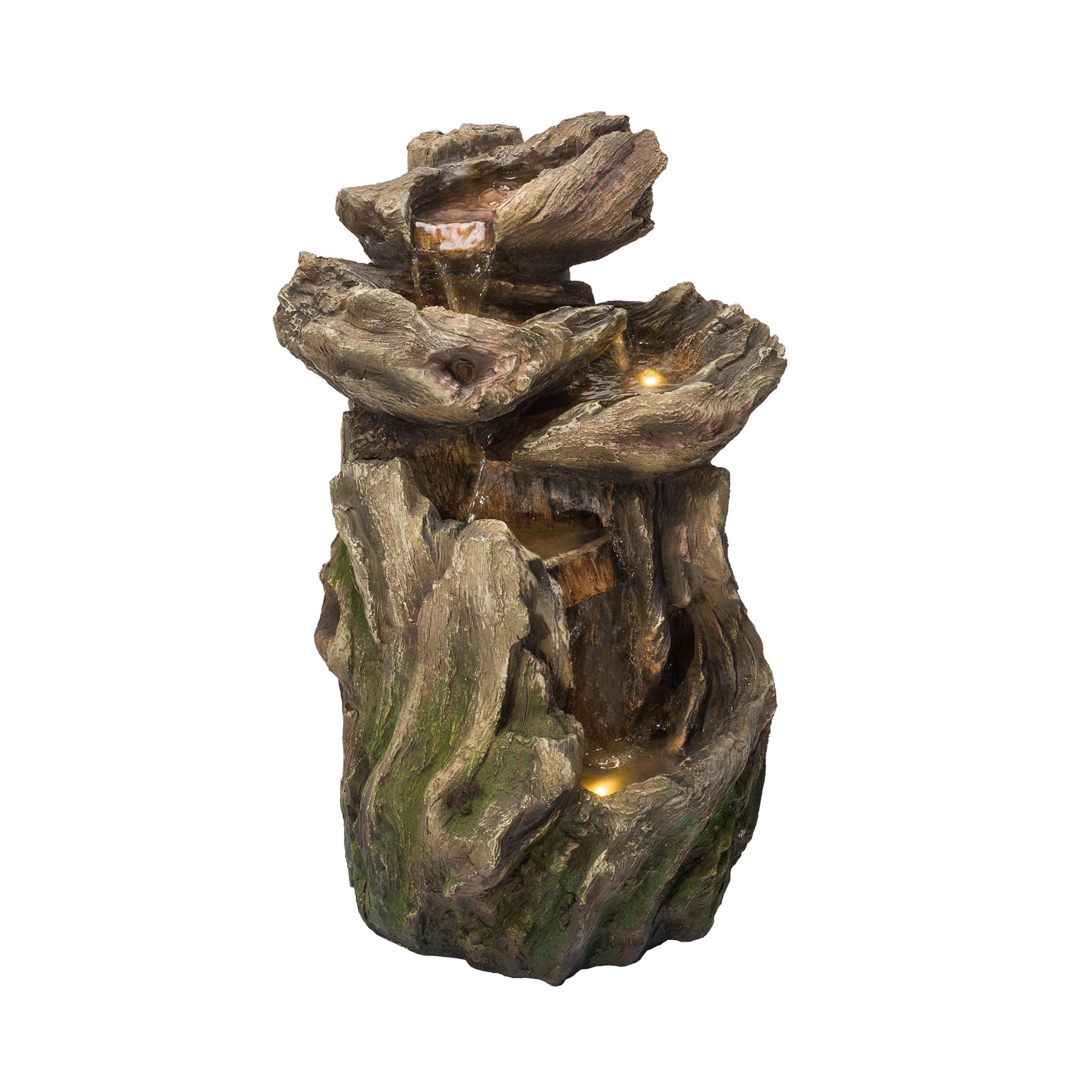 WIN1118 Indoor Floor Rainforest Log Fountain with LED Lights, 5-Tier Waterfall Garden Fountain 22", Brown