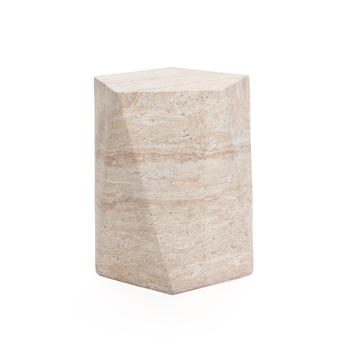 LuxenHome Outdoor Accent Side Table, 18'' Travertine - Style Irregular Textured Cement Patio End Table, Outdoor Coffee Furniture for Backyard Balcony, Modern Garden Stool for Outside - Bircata