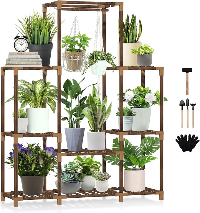 Plant Stand Indoor Outdoor, Tall Plant Shelf for Multiple Plants, 10 tiers 11 Pot Large Plant