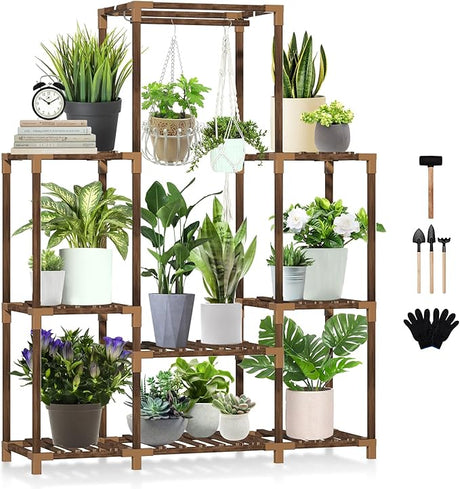 Plant Stand Indoor Outdoor, Tall Plant Shelf for Multiple Plants, 10 tiers 11 Pot Large Plant