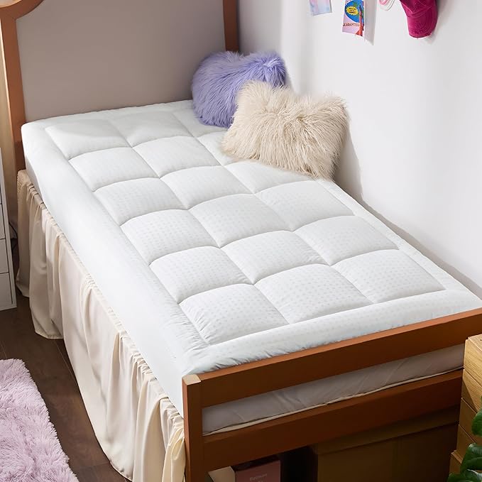 Mattress Pad Full Size - Breathable Cotton Mattress Topper, Quilted Fitted Mattress Cover with Deep Pocket Fits 8-21 Inch Mattress, Soft Double Fluffy Pillow Top, White