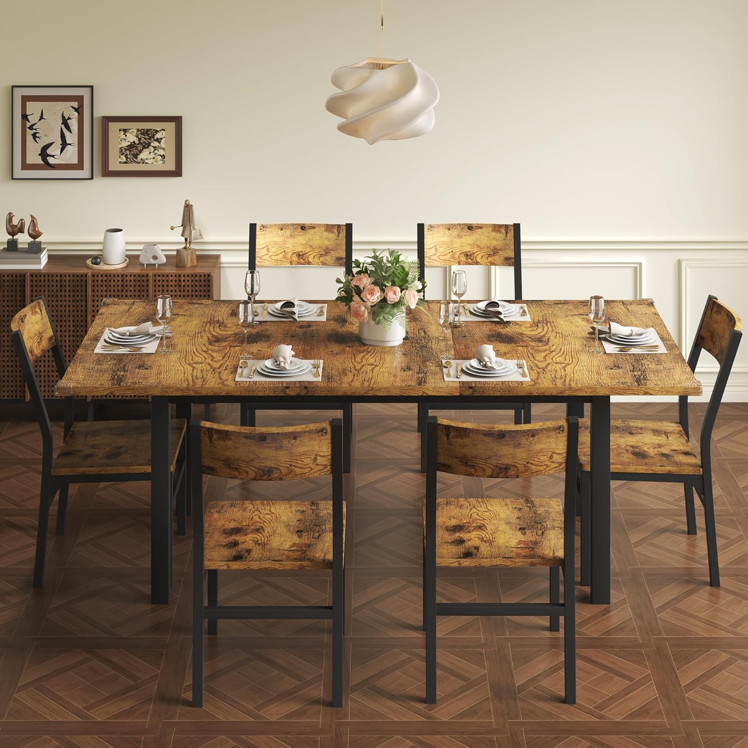 7-Piece Extendable Dining Table Set with 6 Chairs