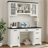 Executive Desk, Farmhouse Computer Desk with Drawers and Cabinet with Charging