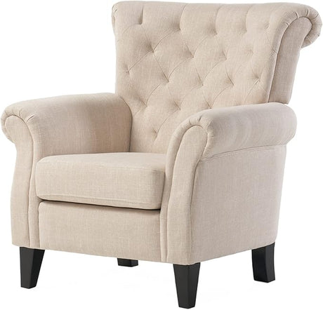 Greggory Tufted Fabric Club Chair, Light Beige