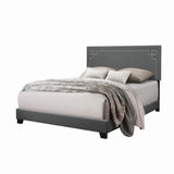 Benjara Fabric Upholstered Queen Bed with Block Legs, Gray, Brown