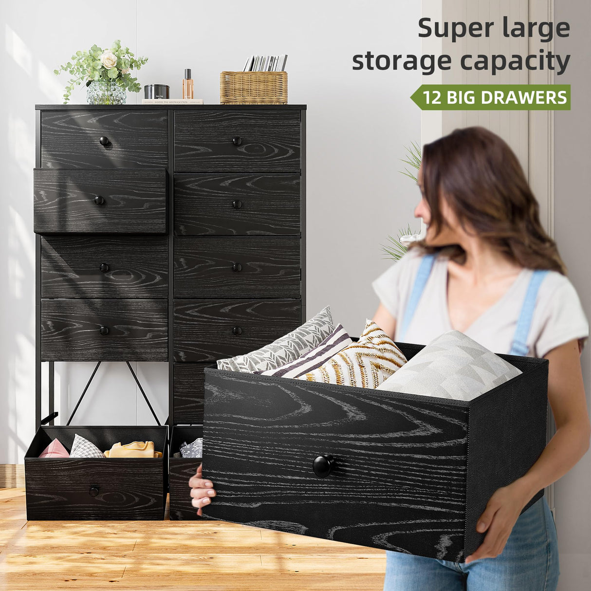 Black Dresser for Bedroom with 12 Drawers Tall Dressers & Chests of Drawers