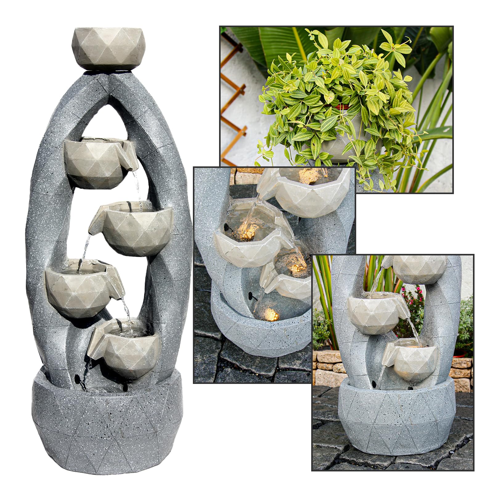 Outdoor Modern Circle Design Indoor Waterfall Garden Fountains Bowl Planter Water