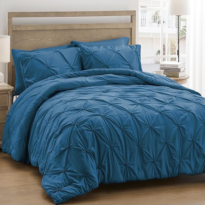 King Size Comforter Set Gray - Soft Fluffy Pintuck Down Alternative Bedding Set