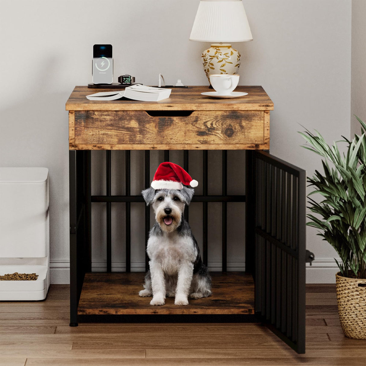 Dog Crate Furniture for Small Dogs with Charging Station