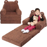 Foldable Kids Sofa, Sherpa Pink Teddy Bear Toddler Couch with Tri Folding Foam Cushions