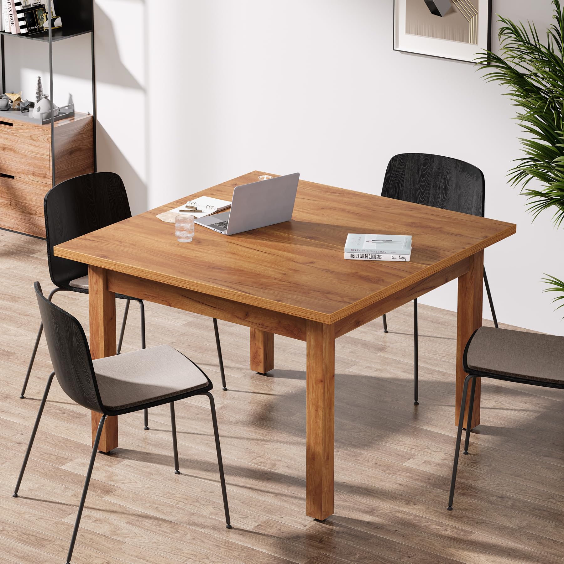 39.4-Inch Square Conference Table for 4 People, Small Wooden Meeting Room Table