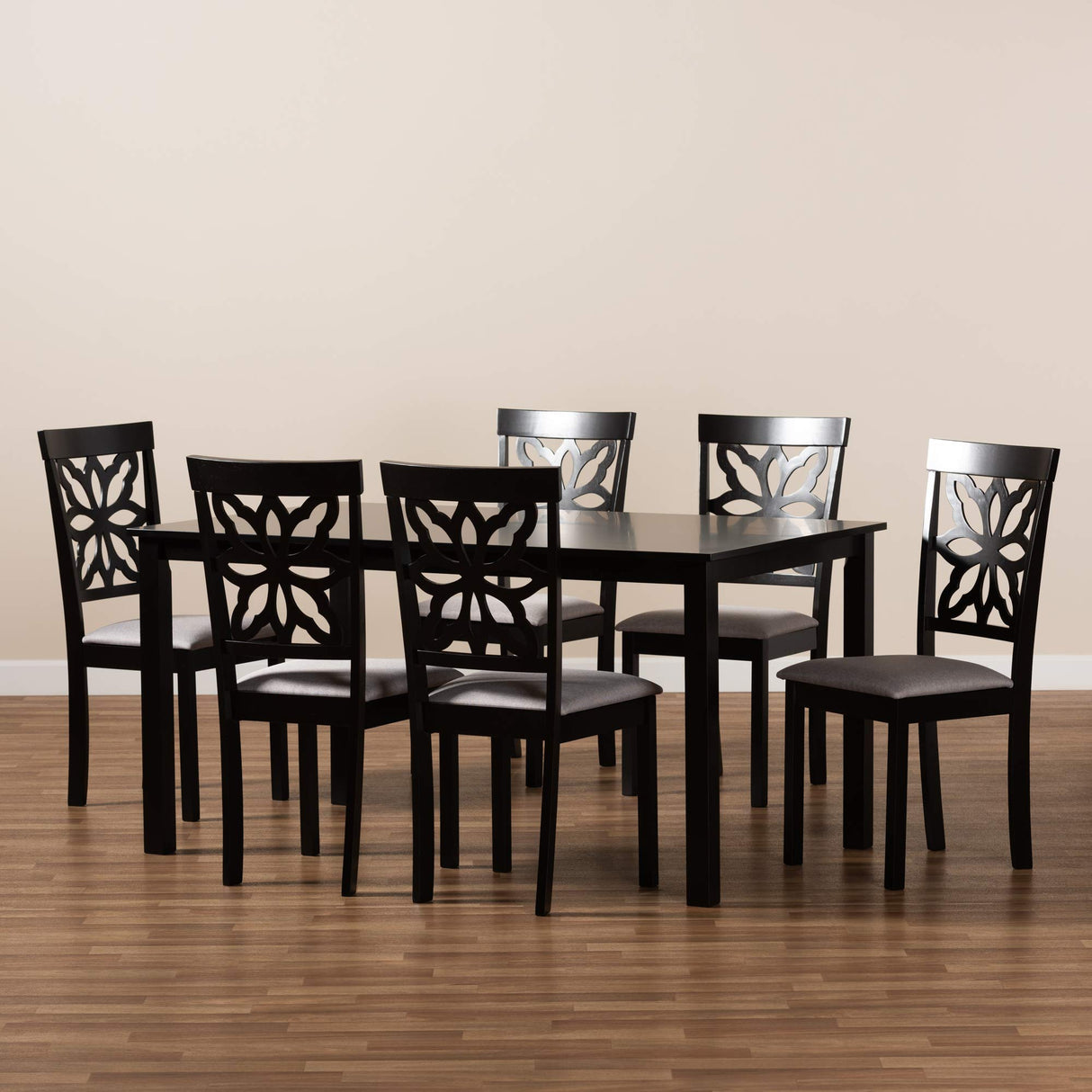 Modern and Contemporary Grey Fabric Upholstered and Dark Brown Finished Wood 7