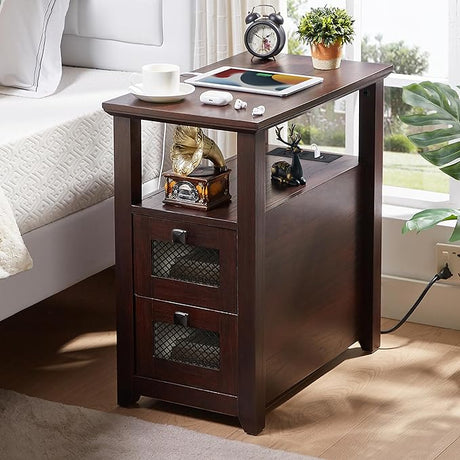 Farmhouse XXL End Table with Charging Station, Narrow Side Table