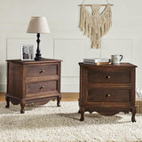 Wood Nightstand with Charging Station Space, Bedside Table 2 Drawer Dresser