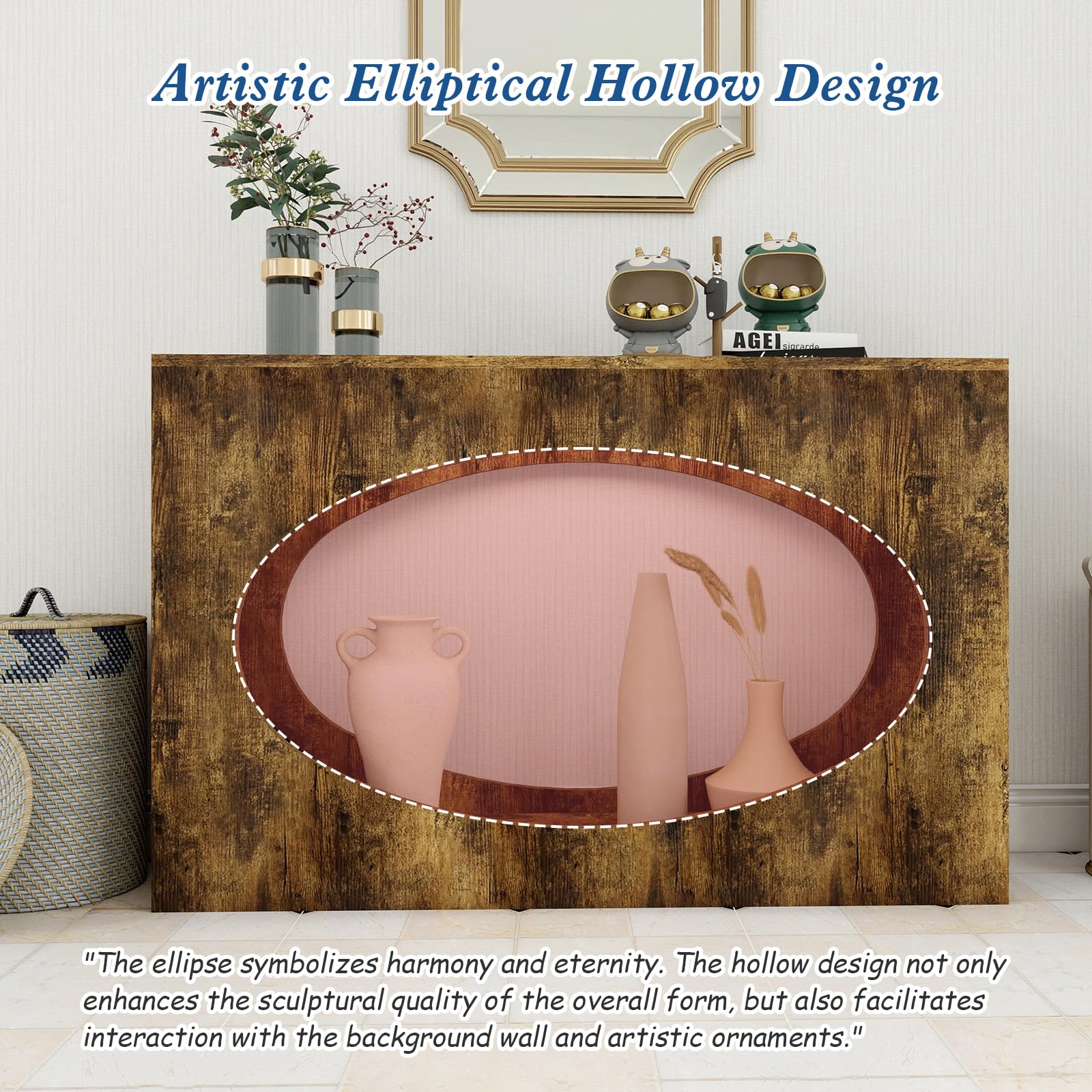 Solid Wood Console Table with Open Storage - Rustic Brown