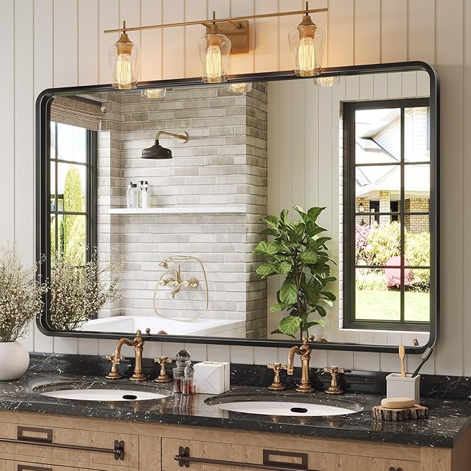 Silver Bathroom Mirror for Wall, 24x36 Inch Rectangular Metal Framed Mirror