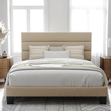 Queen Size Platform Bed Frame with Fabric Upholstered Headboard