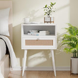 Rattan Nightstand Bedside Tables, Modern Wood Side Table Small End Table