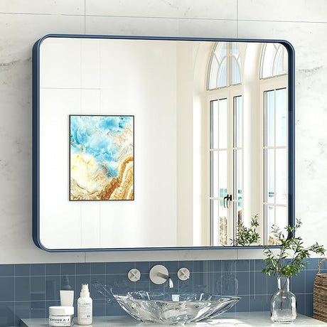 40 x 30 Inch Wall Mirror for Bathroom Black Metal Frame Decorative Rectangular