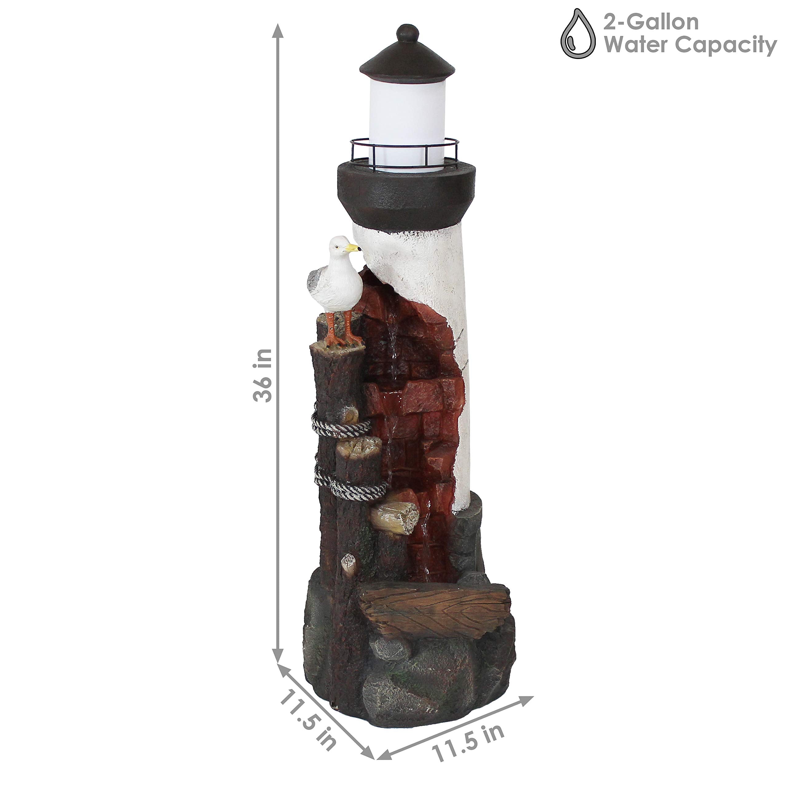 Sunnydaze 36-Inch Gull's Cove Outdoor Lighthouse Water Fountain with LED Light - Polyresin Decorative Water Feature