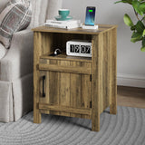 RRX Night stand Set of 2 Farmhouse End Table with Charging Station