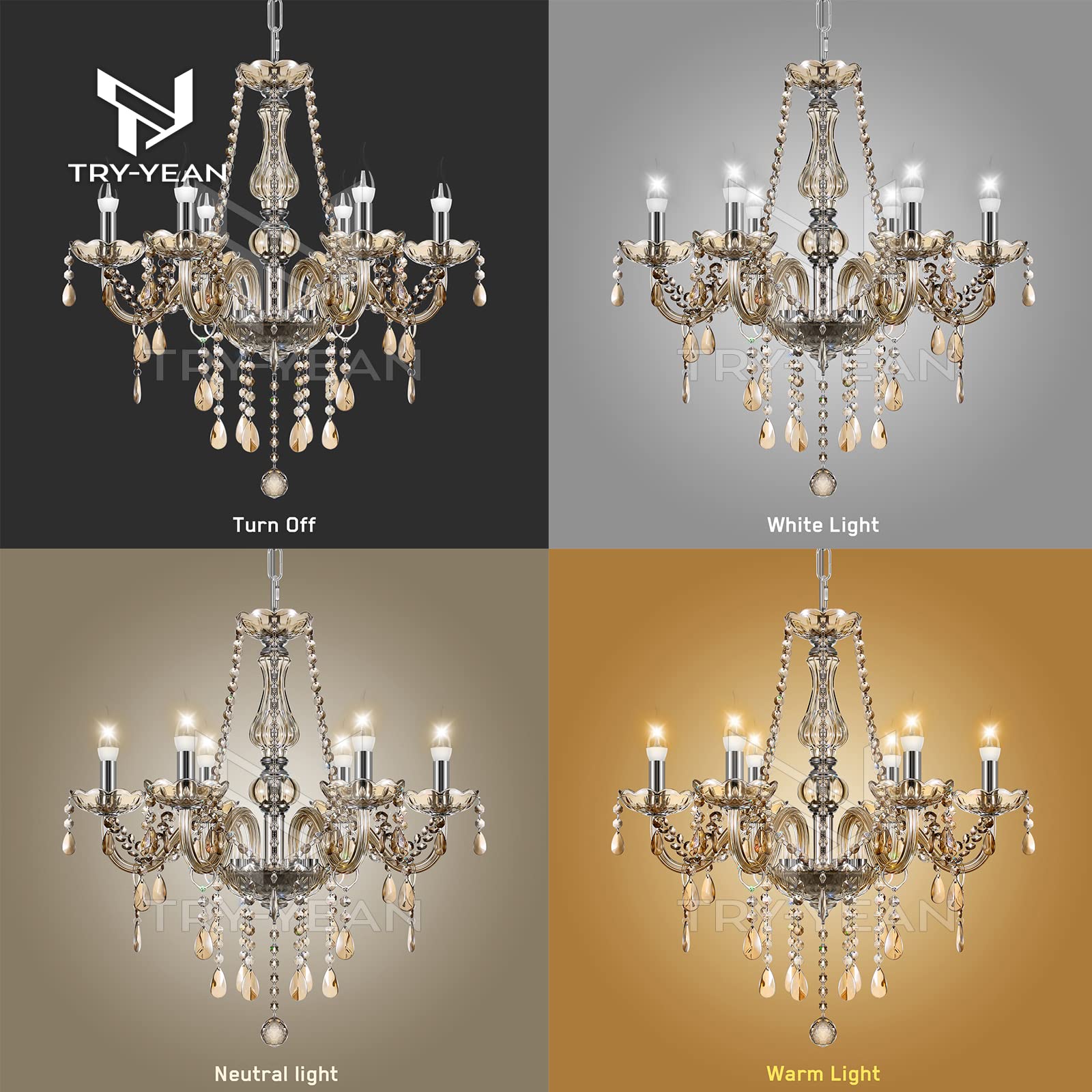Adjustable 6 Lights Chandelier Cognac K5 Crystal Chandelier Hanging Ceiling