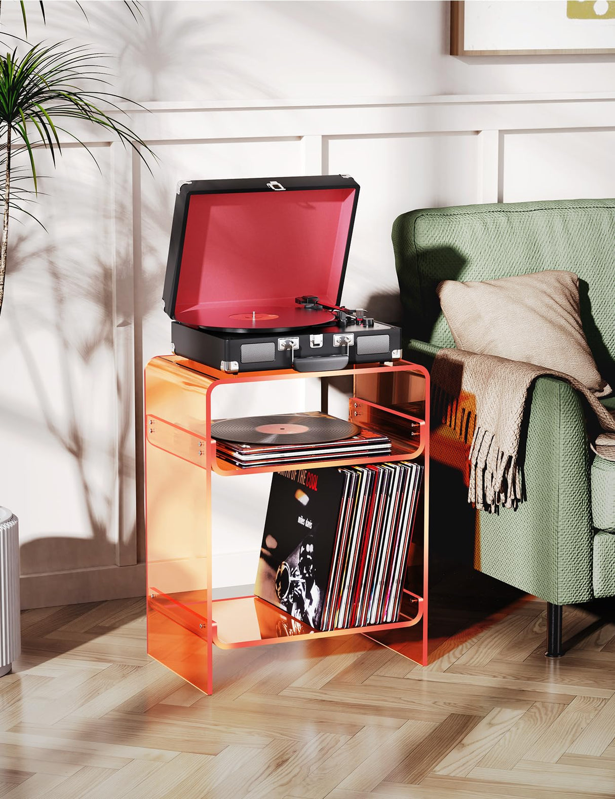 Storage Shelf, Clear Side Table Nightstand (Orange)