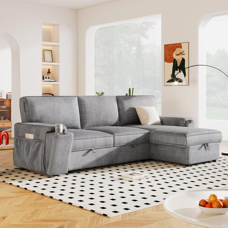 Reversible Sleeper Sectional Sofa W/Pull Out Sleep Couch Bed and Reversibl Storage