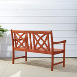 Siesta Red Brown 4Ft Magnolia Eucalyptus Wooden Garden Bench for 2 Seater in Entry Way