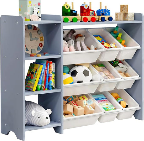 4-Tier Kids' Toy Storage Organizer Shelf - 100% Solid Wood,Children's Storage Cabinet