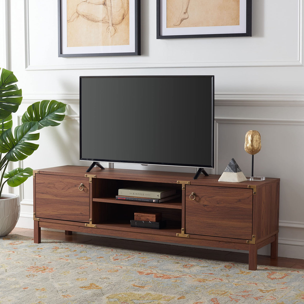 Safavieh Home Collection MED9612 Media Stand, Walnut/Gold