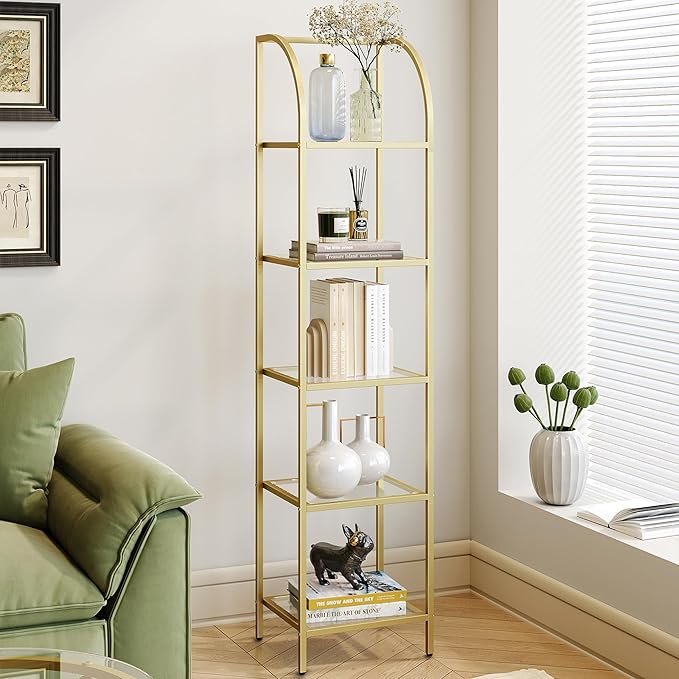 Bookcase Bookshelf, Tempered Glass Arched Bookshelf for More Storage