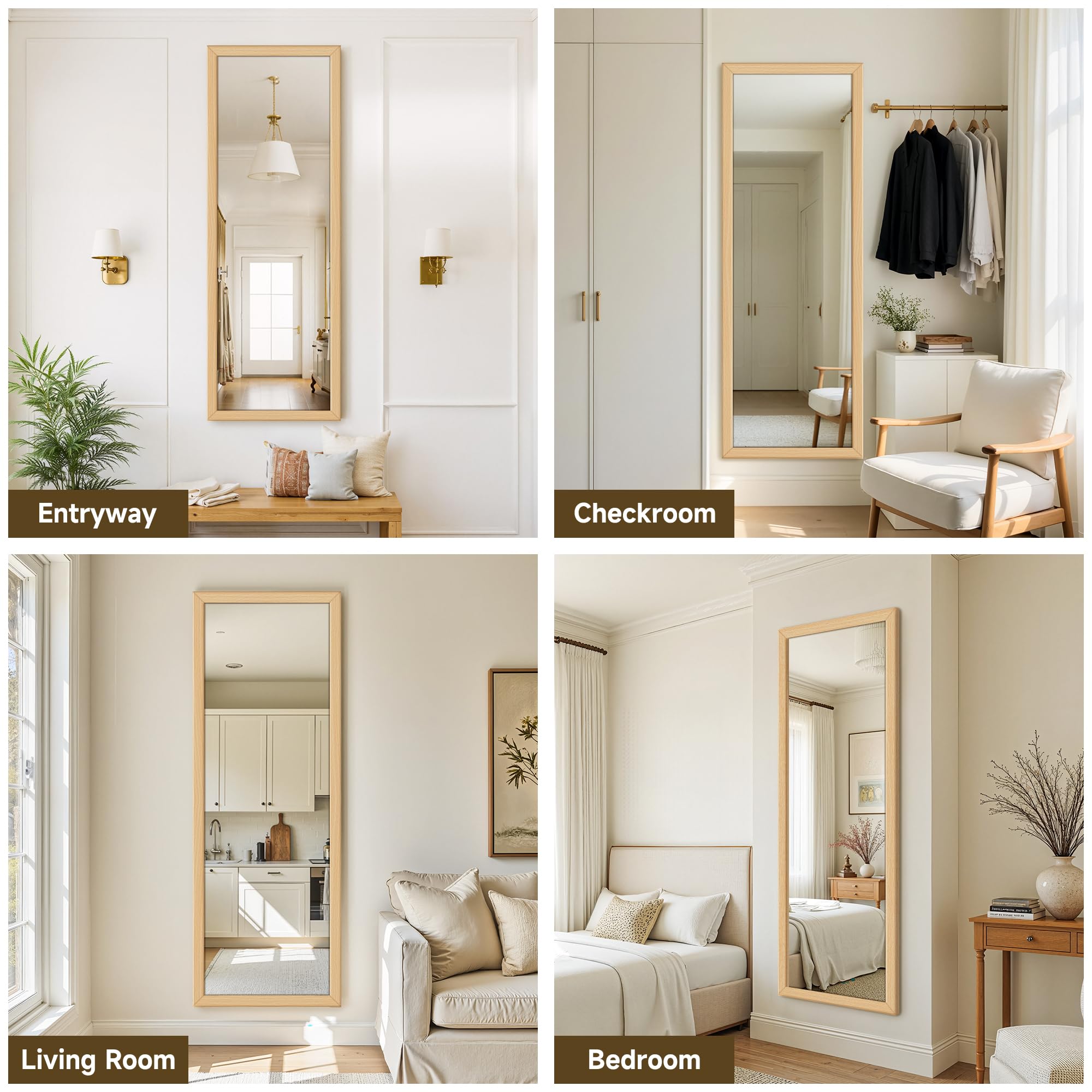 Full Length Wall Mirror with Wooden Frame & Stand - 56x20 Floor Mirror