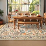 8x10 Washable Area Rug - Beige Botanical Print