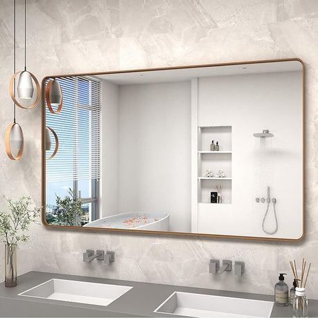 60X36 Matte Black Bathroom Mirror, Modern Rectangle Metal Framed Mirrors for Wall