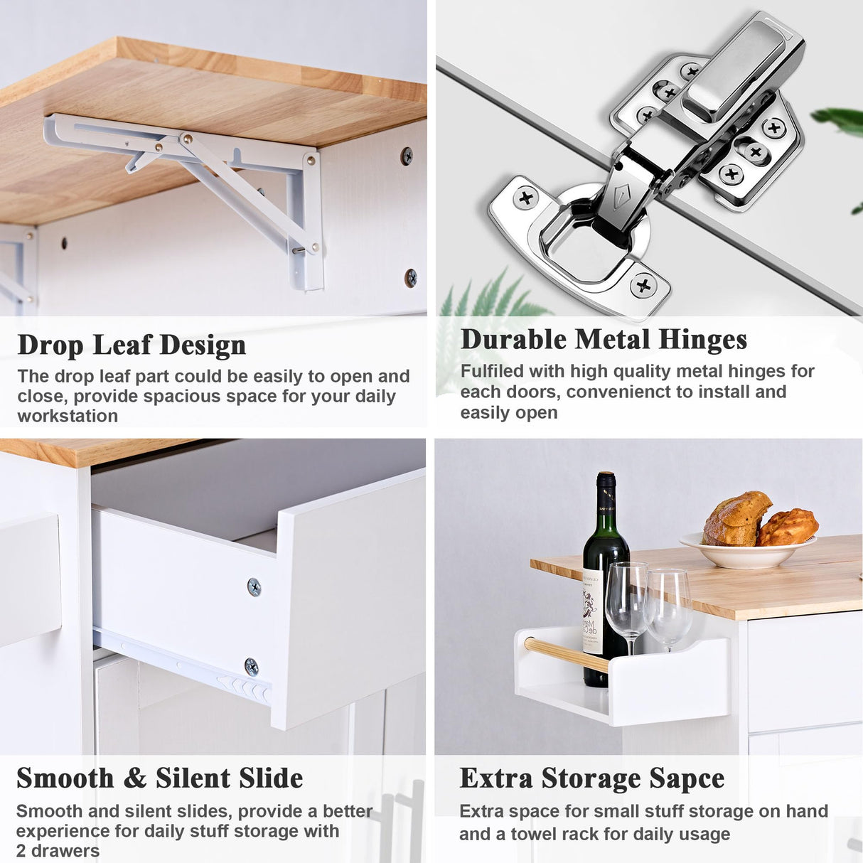 Rolling Kitchen Island on Wheels with Drop Leaf, Kitchen Cart with A Drawer and Cabinet