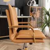 Leather Mid-Back Office Chair with Golden Legs - Camel